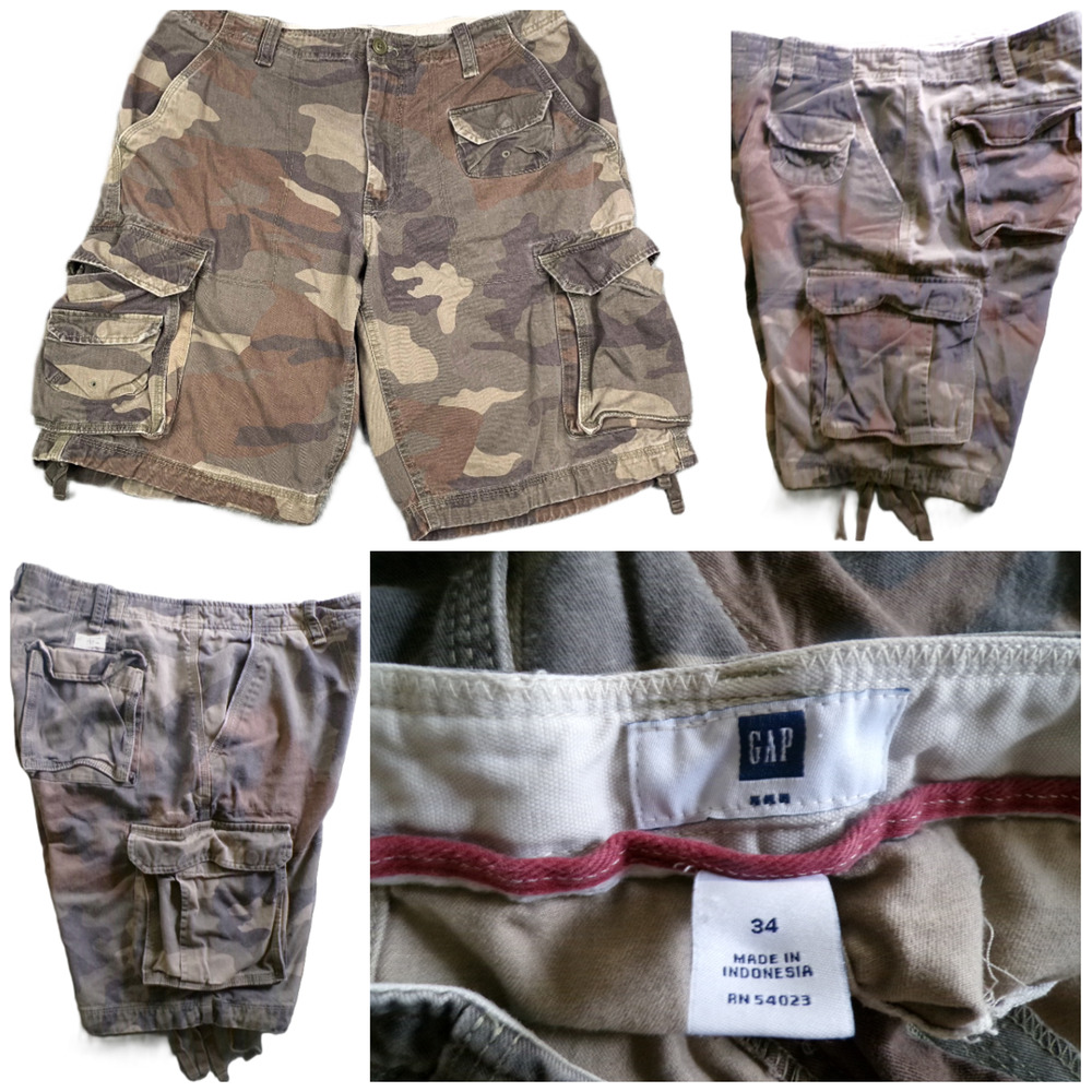 y2k Camo Cargo Shorts Mens 34 x 11 Paratrooper Military Baggy Gap Vintage 2006